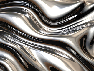 Wall Mural - Chrome Glossy Silver Fluid Texture Background. Abstract Background