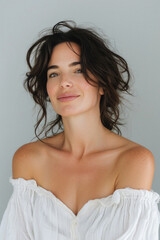 Wall Mural - happy attractive confident young adult or mid aged european woman posing for beauty aesthetic portra