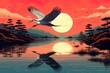 Sunset and camping illustration - stock illustration
 