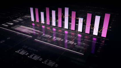 Fototapete - Business presentations with this stock market trading info graphic. Vibrant animated graphs and charts on a monitor display screen provide insightful data analysis, for productive business meetings