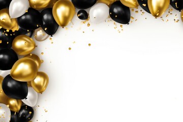 Poster - gold and black helium party balloons on a white background. Space for text. invitation to sale on black friday day