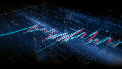 Fototapete - Business presentations with this stock market trading info graphic. Vibrant animated graphs and charts on a monitor display screen provide insightful data analysis, for productive business meetings