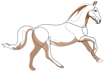 Wall Mural - One line drawing Running Horse. Single line horse print, poster logo template. Minimal art style vector.