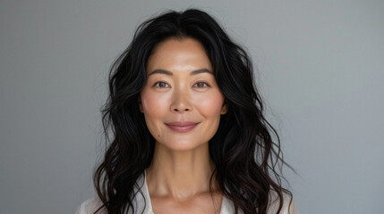 Wall Mural - beautiful confident asian woman of middle age posing for portrait. pretty mature adult lady model fr