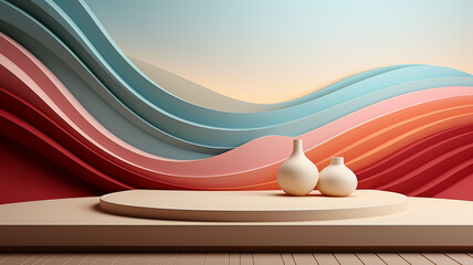 Wall Mural - pink podium pedestal platform plastic paper sculpture.