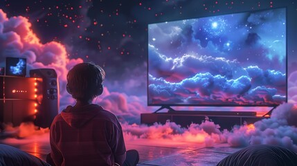 Wall Mural - Cloud gaming platform allowing users to play anywhere, anytime, emphasizing the power of cloud scalability