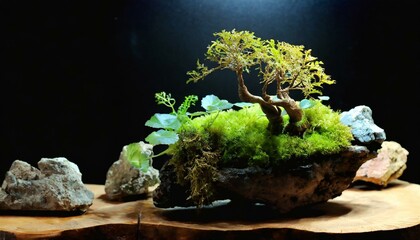 Wall Mural - Nature Style aquascape plan close up at studio making with dark background hd