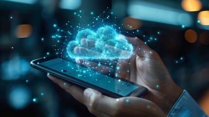 Wall Mural - mobile app developer using cloud services for backend support, showcasing the accessibility of cloud