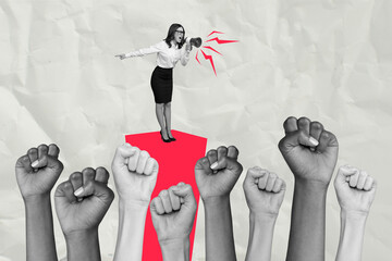 Wall Mural - Placard collage sketch of angry woman shouting announcing information news feminism parade demonstration isolated on drawing background