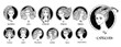 Vector illustrations set of zodiac signs line art female face portraits