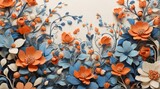 Fototapeta Panele - Pattern of orange flowers and indigo leaves.on white background