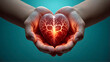 Illustration of Glowing Human Heart Held in Hands