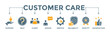 © Icon Designer - Customer care banner web icon illustration concept for customer support and telemarketing service with an icon of help, client, advice, chat, service, reliability, quality, and satisfaction