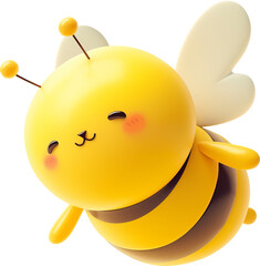 Wall Mural - Cute bee 3d style isolated on transparent background. PNG