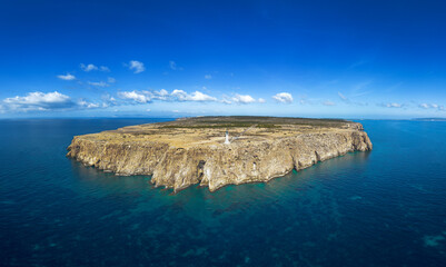 Sticker - aerial view of Cap de Barbaria and the landmark lighthouse on Formentera Island