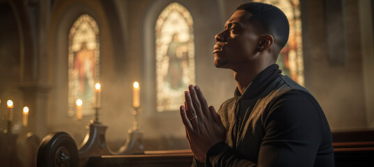 Sticker - African American man praying in church