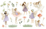 Fototapeta Dziecięca - Fairies watercolor illustration, flower fairy, spring fairies 