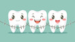 White tooth braces icon. Brace teeth. Cute cartoo