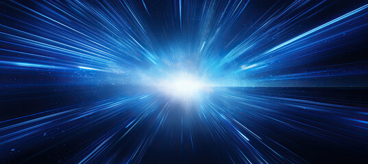 Wall Mural - Hyperspace tunnel, radiating energy and light. Bright stars illuminate the blue explosion. Futuristic concept