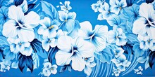 AI Generated. AI Generative. Drawing Painting Ink Blue Watercolor Hawaiian Plant Flower Patter Texture Decoration. Graphic Art Illustration
