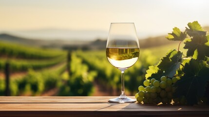  Golden Hour Reflection in a Glass of White Wine at a Vineyard