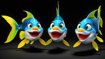 Wall Mural - glassy a cartoon character pair catfish fish on black background