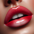 Sexy Lips. Beauty Red Lips Makeup Detail. Beautiful Make-up Closeup. Sensual Open Mouth. lipstick or Lip-gloss