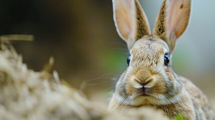 rabbit is looking out of the corner of the image in surprise
