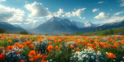 Flower in the field, the mountain is the background