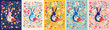 Colorful collection with easter rabbits. Happy easter greeting cards with decorative easter bunny. Notebook covers