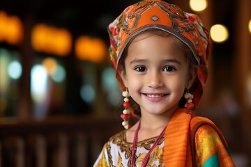 Poster - Portrait of a beautiful little girl in a turban on her head