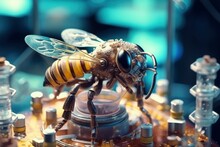 Artificially Created Bee With Nanotechnology. Generative Ai