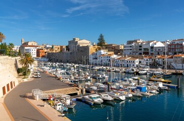 Sticker - view of the historic old town of Ciutadella and the natural harbour and sports marina below