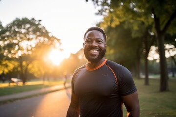 Poster - Portrait of a happy african american man running in the park.