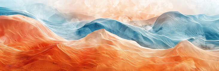 Wall Mural - watercolor pattern of sand based on nature natural pattern for wallpapers , in the style of futuristic landscapes, photobashing, desertwave, light orange and azure, bryce 3d, photo-realistic landscape