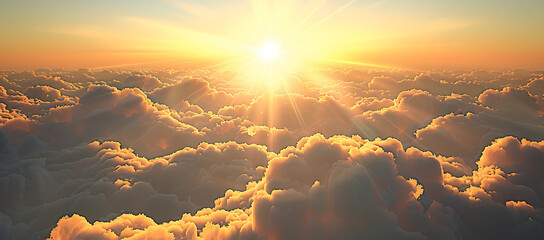 Wall Mural - the sun shines above the clouds stock photo in the st