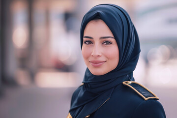 Arab woman navy soldier smile in daily service uniform