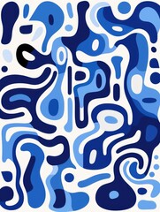 Wall Mural - A visually striking abstract painting featuring a color scheme of blue and white set against a clean white backdrop, creating a modern and minimalist aesthetic.