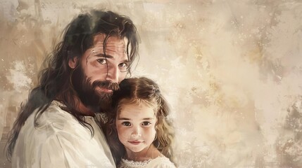 Wall Mural - jesus and a little girl 