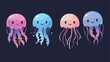 Four jellyfish icon set. Cute kawaii cartoon funn