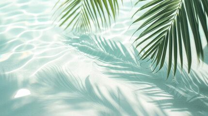 Poster - Palm leaf and sand beach abstract background. Summer vacation concept. Generative ai.