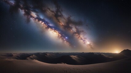Wall Mural - sunrise over the mountains _A landscape with the Milky Way galaxy and the Earth in space.  
