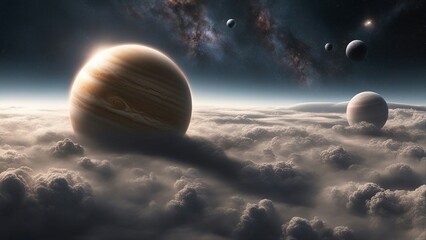 planet in space _A celestial view of planets and galaxy in deep space. The image shows a calm and serene view  