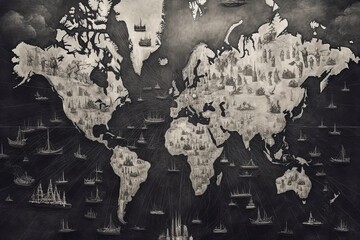 Poster - an isometric world map showcases the tally of Covid-19 cases