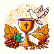 Chalice host bread and grapes First communion vector