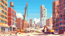 Vector Building Site Wide Illustration Cartoon Ve