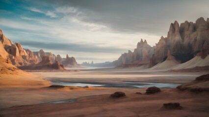 Wall Mural - Fantasy landscape with a river in the desert.