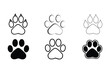 Set of animal paw print. Dog or cat footprint vector icon illustration Paw prints. Vector paw. Dog, puppy, cat, bear, wolf. Legs. Foot prints.