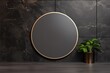 Elegant Round Metal Sign Displayed on a Dark Textured Wall in a Modern Interior Setting