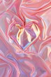 Iridescent creative background with heart shape in the center for copy space. Romantic fashion cosmetic concept. Pink aesthetic Valentin's day idea.